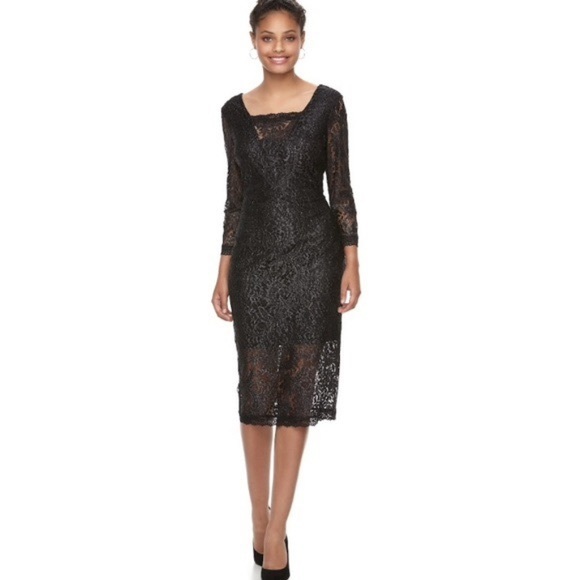 NWT CANDIES Lace Column Shift Dress w/ Long Sleeve - Picture 2 of 7